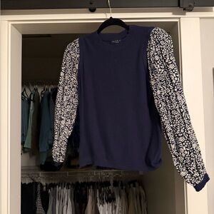 Navy Blue Top with Patterned Sleeves